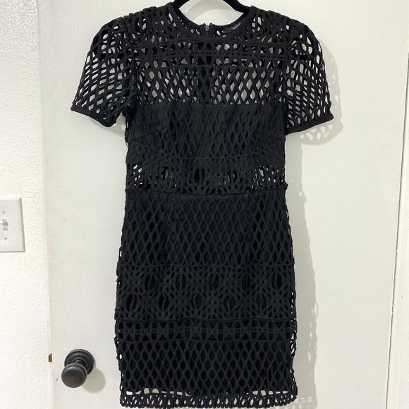 Caged Black Lace Insert Dress - Picture 1 of 4